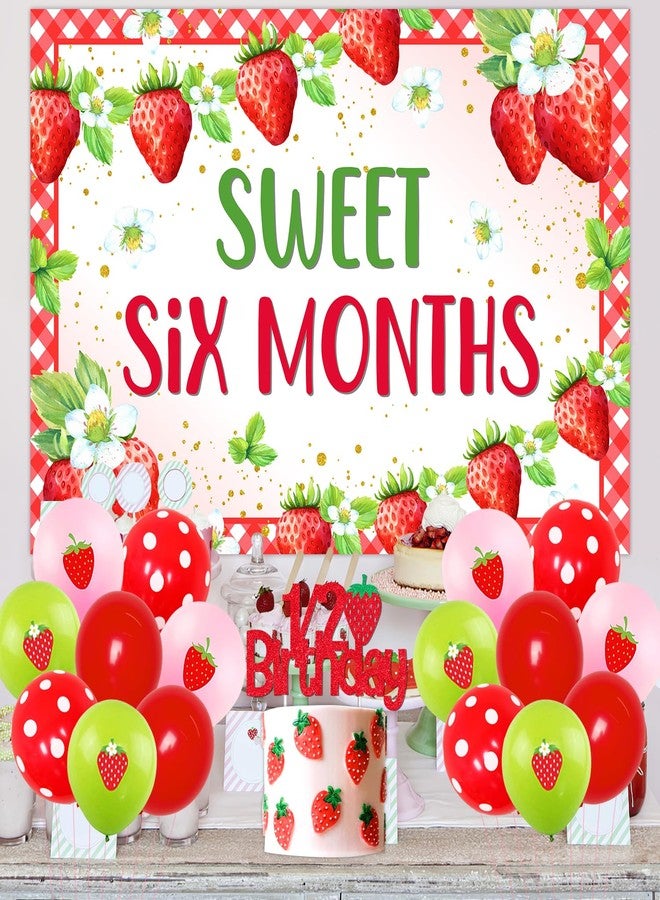 Merrystorm Strawberry Half Birthday Decorations Sweet Six Months Backdrop It’s My 1/2 Birthday High Chair Banner Strawberry 6 Months Balloons 1/2 Birthday Cake Topper for Girls 1/2 Birthday Party Supplies - Image 2